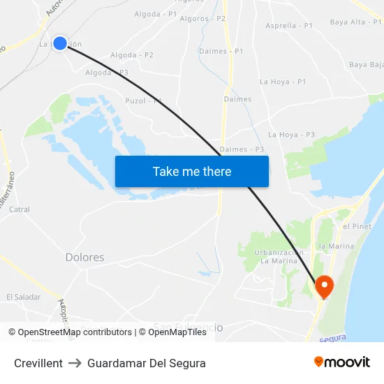 Crevillent to Guardamar Del Segura map