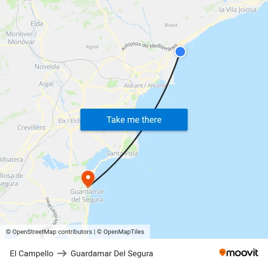 El Campello to Guardamar Del Segura map
