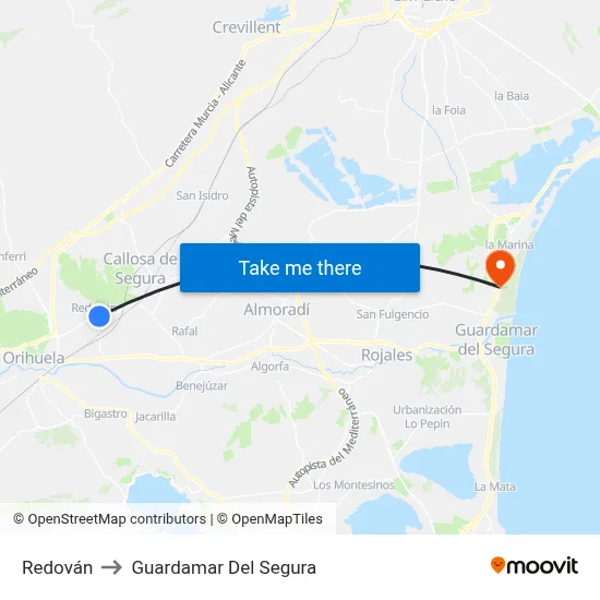 Redován to Guardamar Del Segura map