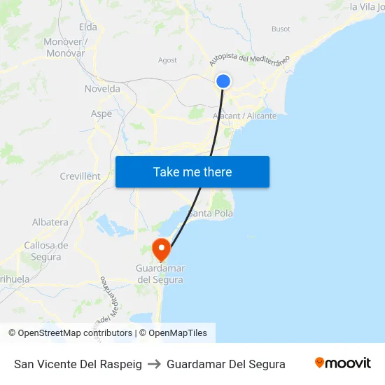 San Vicente Del Raspeig to Guardamar Del Segura map