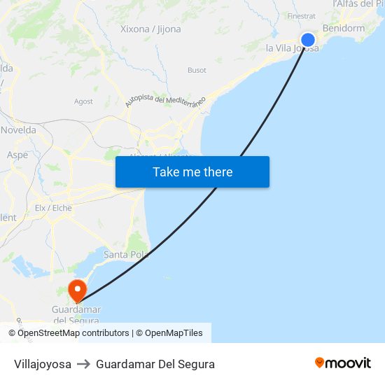 Villajoyosa to Guardamar Del Segura map