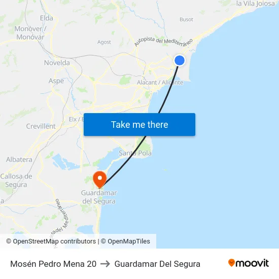 Mosén Pedro Mena 20 to Guardamar Del Segura map