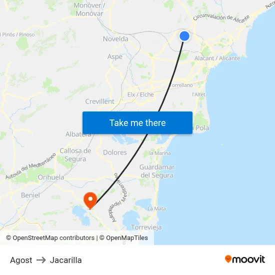 Agost to Jacarilla map