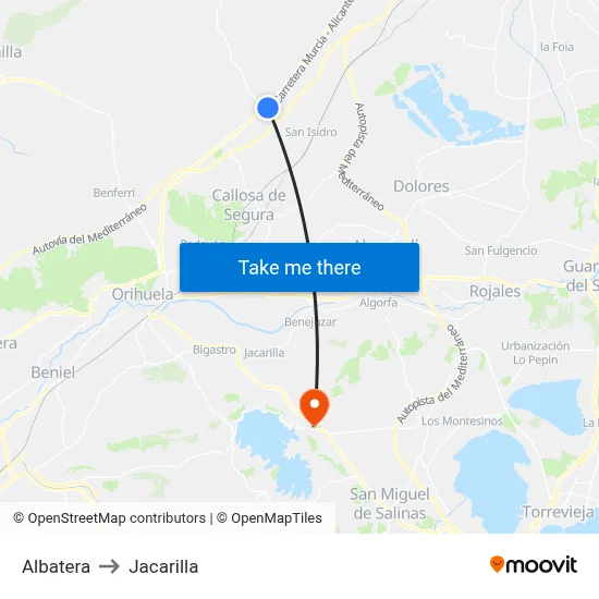 Albatera to Jacarilla map