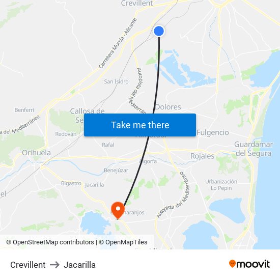 Crevillent to Jacarilla map