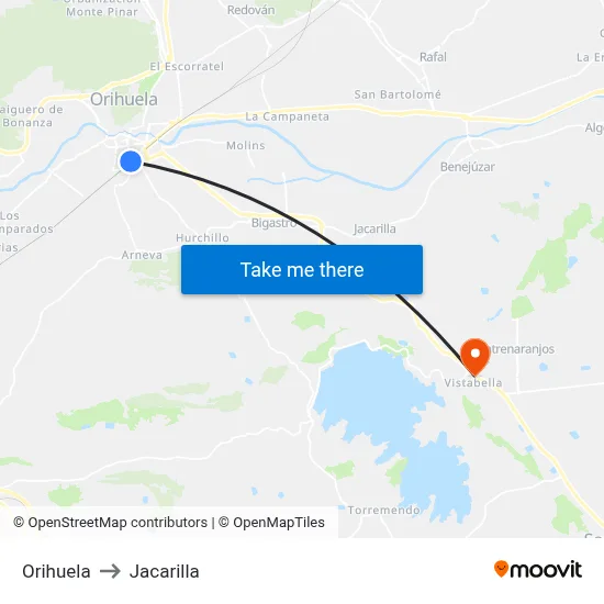 Orihuela to Jacarilla map