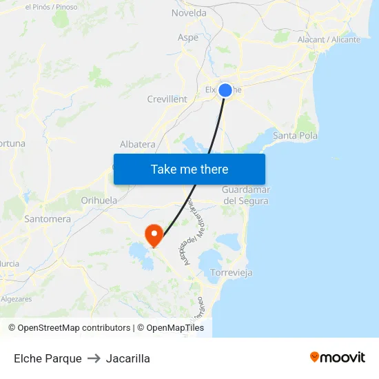 Elche Parque to Jacarilla map