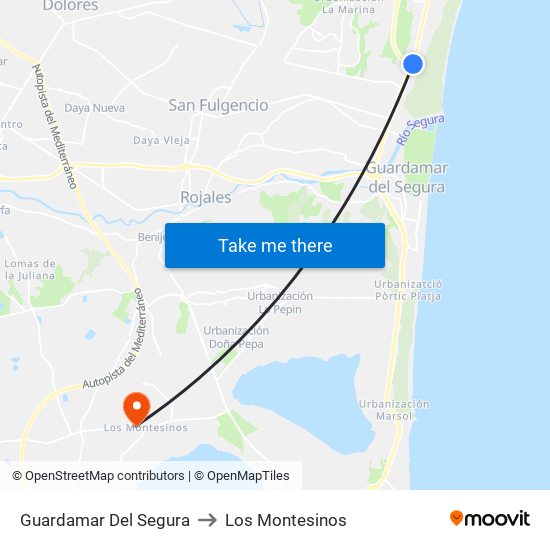 Guardamar Del Segura to Los Montesinos map