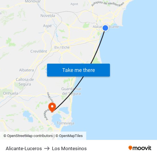 Alicante-Luceros to Los Montesinos map