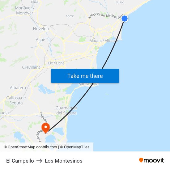 El Campello to Los Montesinos map