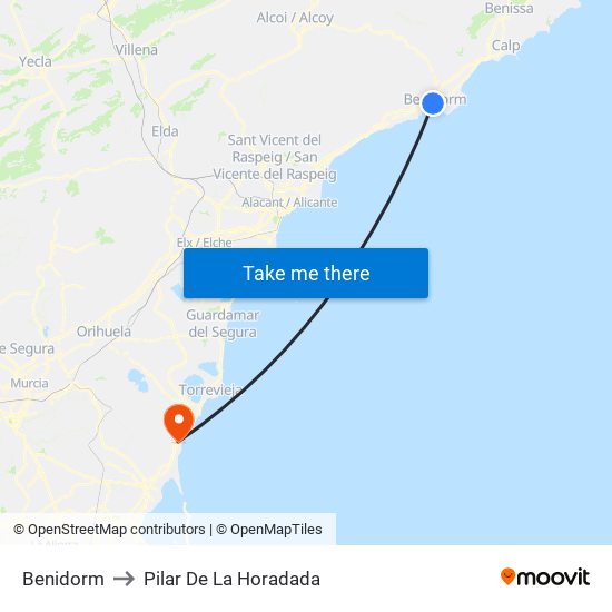 Benidorm to Pilar De La Horadada map