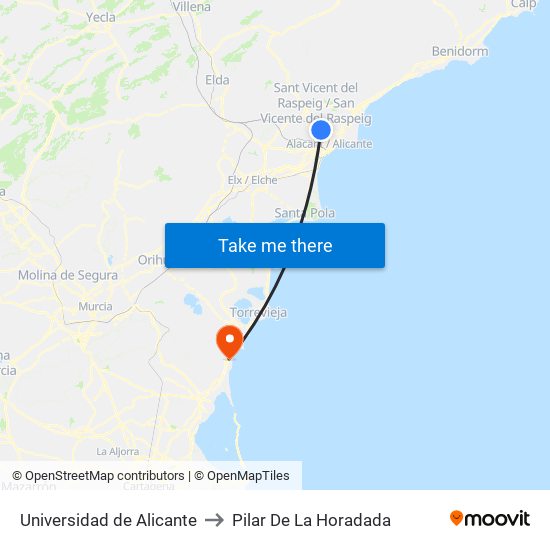Universidad de Alicante to Pilar De La Horadada map