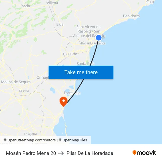 Mosén Pedro Mena 20 to Pilar De La Horadada map