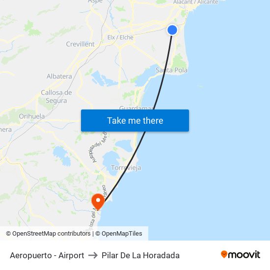 Aeropuerto - Airport to Pilar De La Horadada map