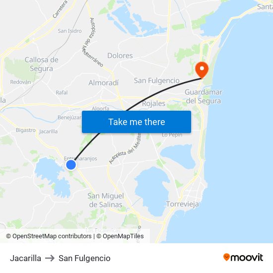 Jacarilla to San Fulgencio map