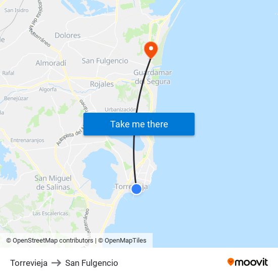 Torrevieja to San Fulgencio map