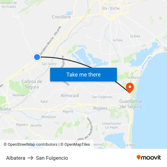 Albatera to San Fulgencio map