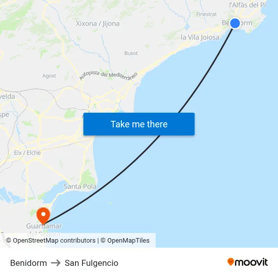 Benidorm to San Fulgencio map