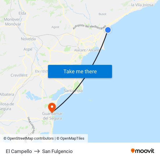 El Campello to San Fulgencio map