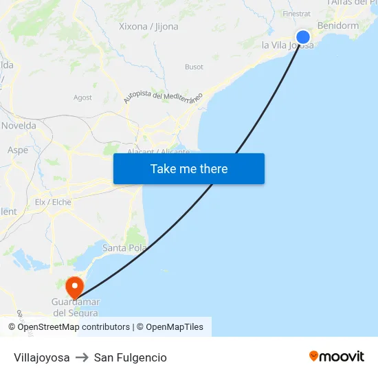 Villajoyosa to San Fulgencio map