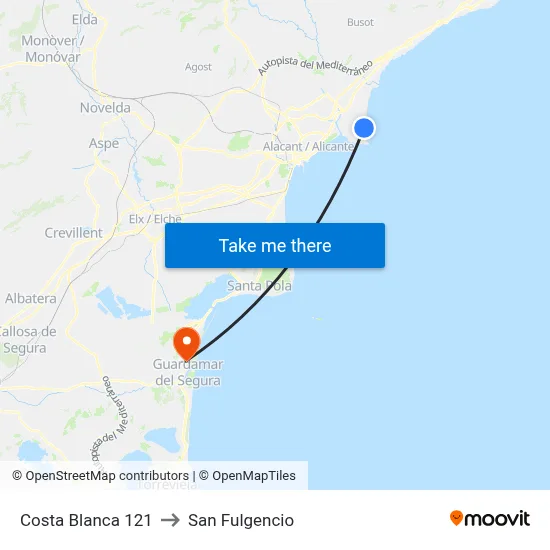 Costa Blanca 121 to San Fulgencio map