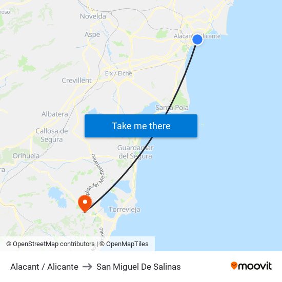 Alacant / Alicante to San Miguel De Salinas map