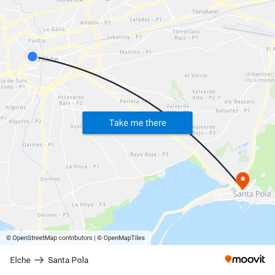 Elche to Santa Pola map