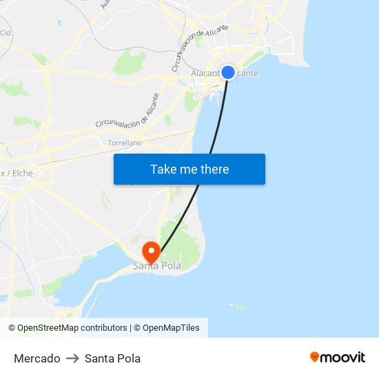 Mercado to Santa Pola map