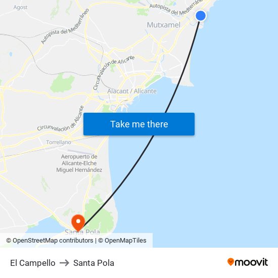 El Campello to Santa Pola map