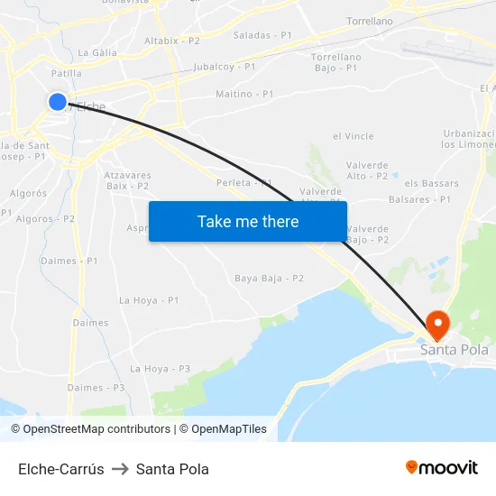 Elche-Carrús to Santa Pola map