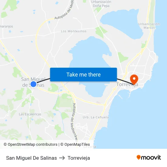 San Miguel De Salinas to Torrevieja map