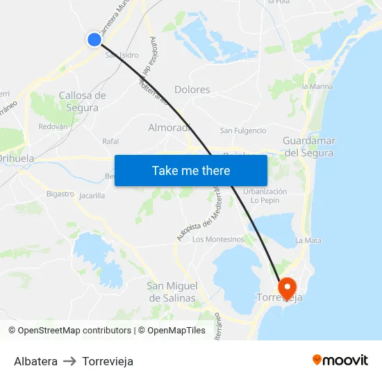 Albatera to Torrevieja map