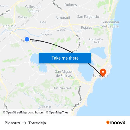 Bigastro to Torrevieja map