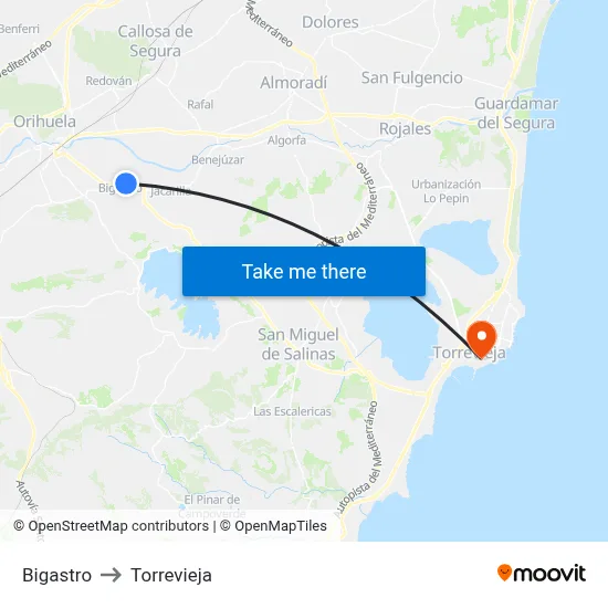 Bigastro to Torrevieja map