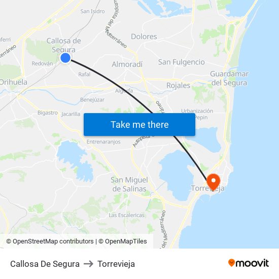 Callosa De Segura to Torrevieja map