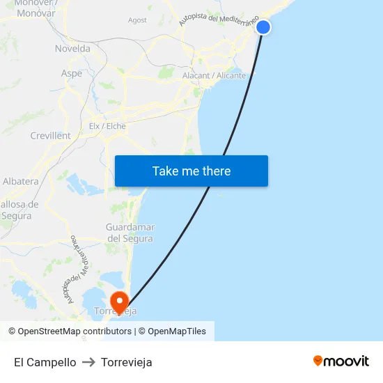 El Campello to Torrevieja map
