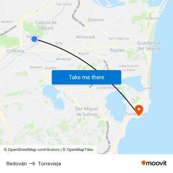Redován to Torrevieja map