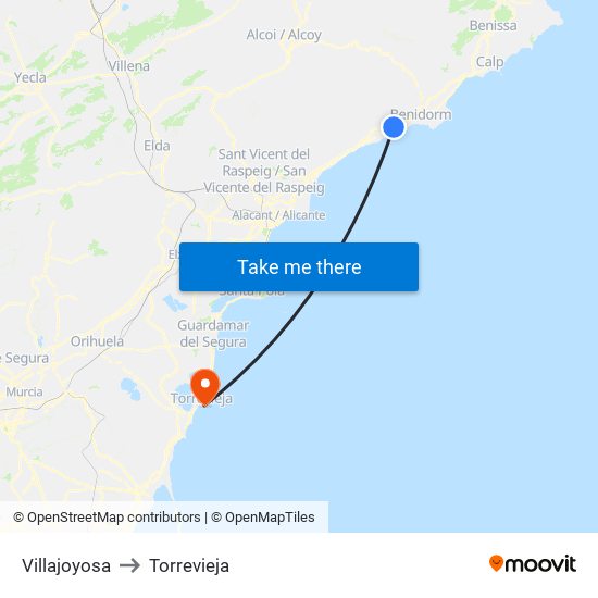 Villajoyosa to Torrevieja map