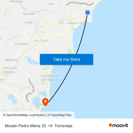 Mosén Pedro Mena 20 to Torrevieja map