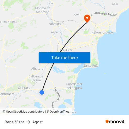 Benejãºzar to Agost map