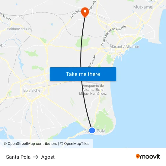 Santa Pola to Agost map