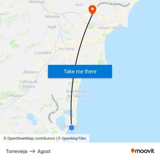 Torrevieja to Agost map