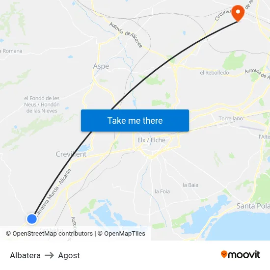 Albatera to Agost map