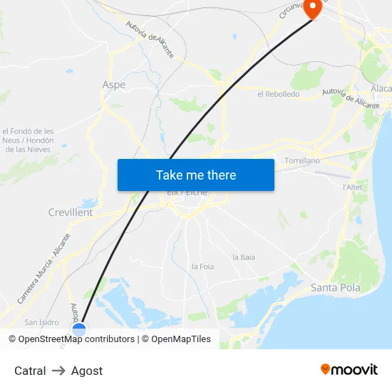 Catral to Agost map