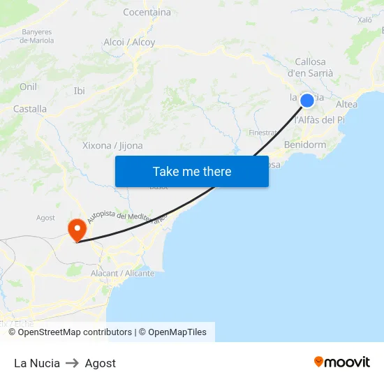 La Nucia to Agost map
