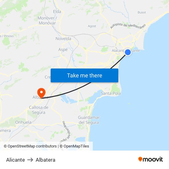 Alicante to Albatera map