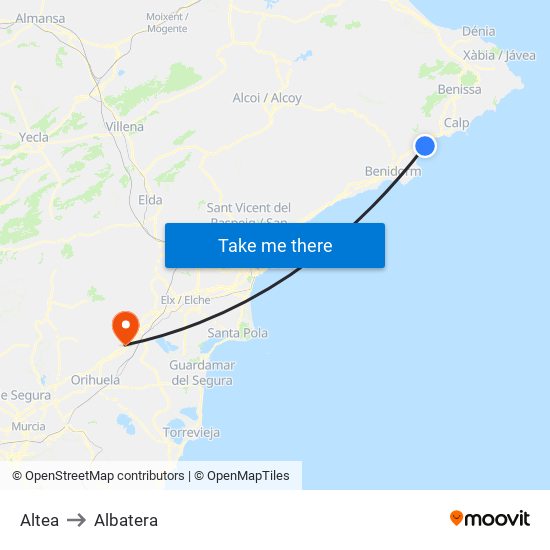 Altea to Albatera map
