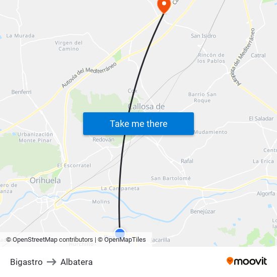 Bigastro to Albatera map