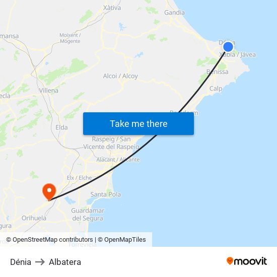 Dénia to Albatera map