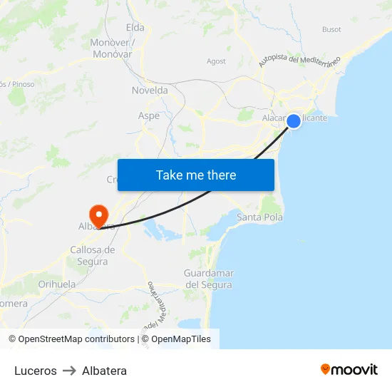 Luceros to Albatera map